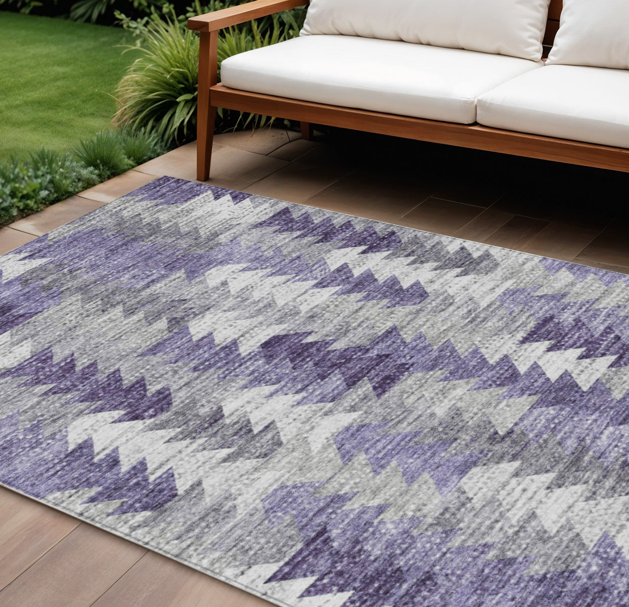 10' X 14' Purple Lavender And Gray Geometric Washable Indoor Outdoor Area Rug