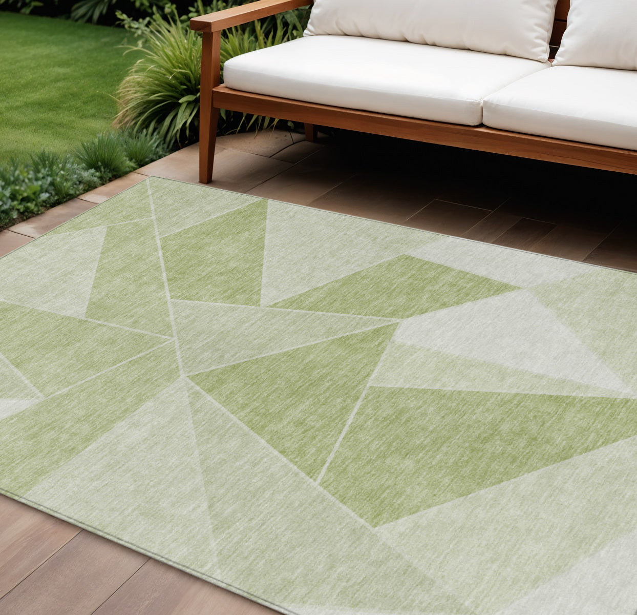 10' X 14' Artichoke Green Mint Green And Sage Geometric Washable Indoor Outdoor Area Rug