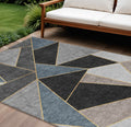 9' X 12' Blue Charcoal And Gray Geometric Washable Indoor Outdoor Area Rug