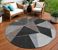8' Chocolate Gray And Charcoal Round Geometric Washable Indoor Outdoor Area Rug