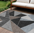 10' X 14' Chocolate Gray And Charcoal Geometric Washable Indoor Outdoor Area Rug