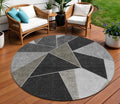 8' Coffee Charcoal And Gray Round Geometric Washable Indoor Outdoor Area Rug