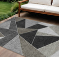 10' X 14' Coffee Charcoal And Gray Geometric Washable Indoor Outdoor Area Rug