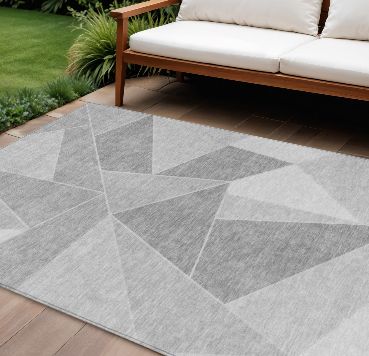 9' X 12' Gray Silver And Graphite Geometric Washable Indoor Outdoor Area Rug