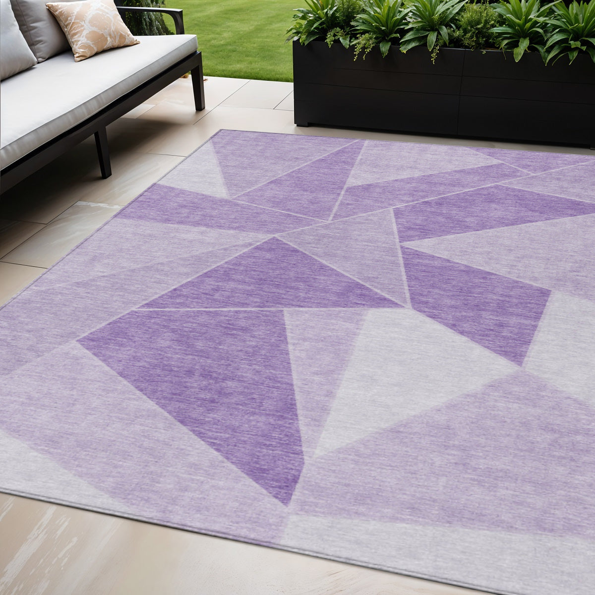 5' X 8' Lilac And Purple Geometric Washable Indoor Outdoor Area Rug