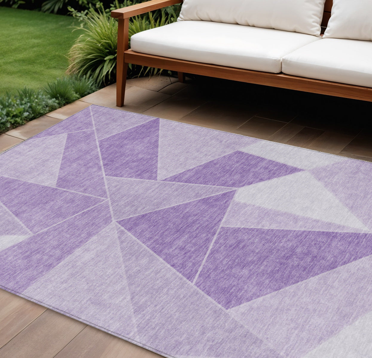 9' X 12' Lilac And Purple Geometric Washable Indoor Outdoor Area Rug