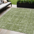 5' X 8' Artichoke Green And Ivory Oriental Washable Indoor Outdoor Area Rug