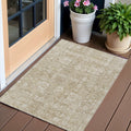 3' X 5' Beige Tan And Ivory Oriental Washable Indoor Outdoor Area Rug