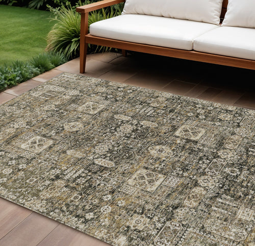 10' X 14' Coffee And Beige Oriental Washable Indoor Outdoor Area Rug