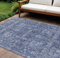 8' X 10' Navy Blue And Sky Blue Oriental Washable Indoor Outdoor Area Rug