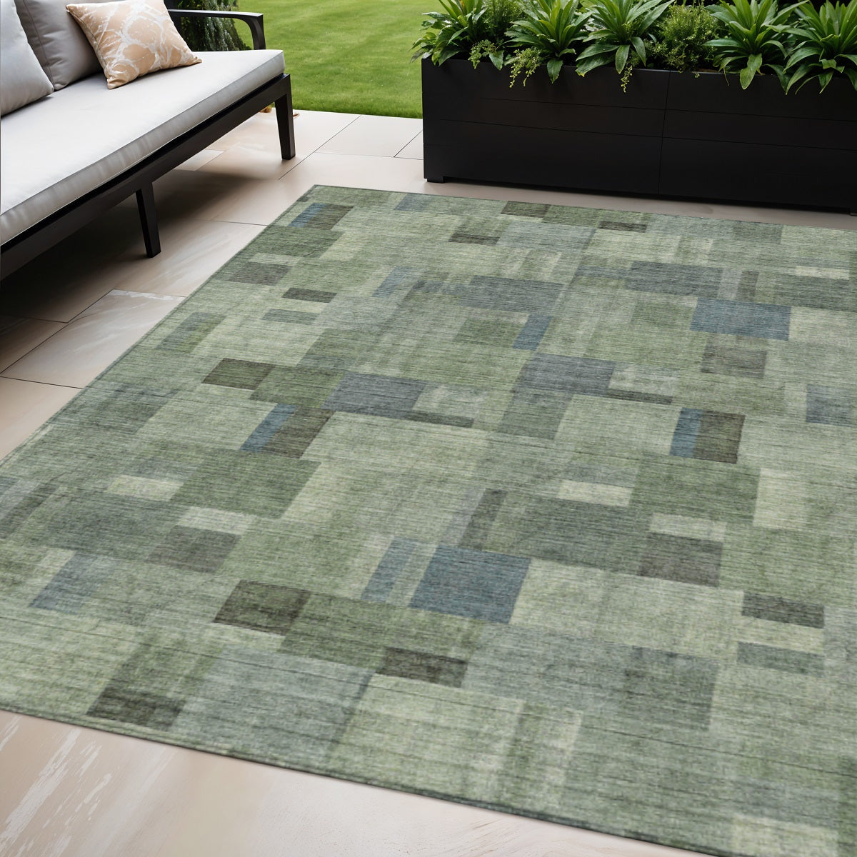 5' X 8' Green And Mint Green Geometric Washable Indoor Outdoor Area Rug