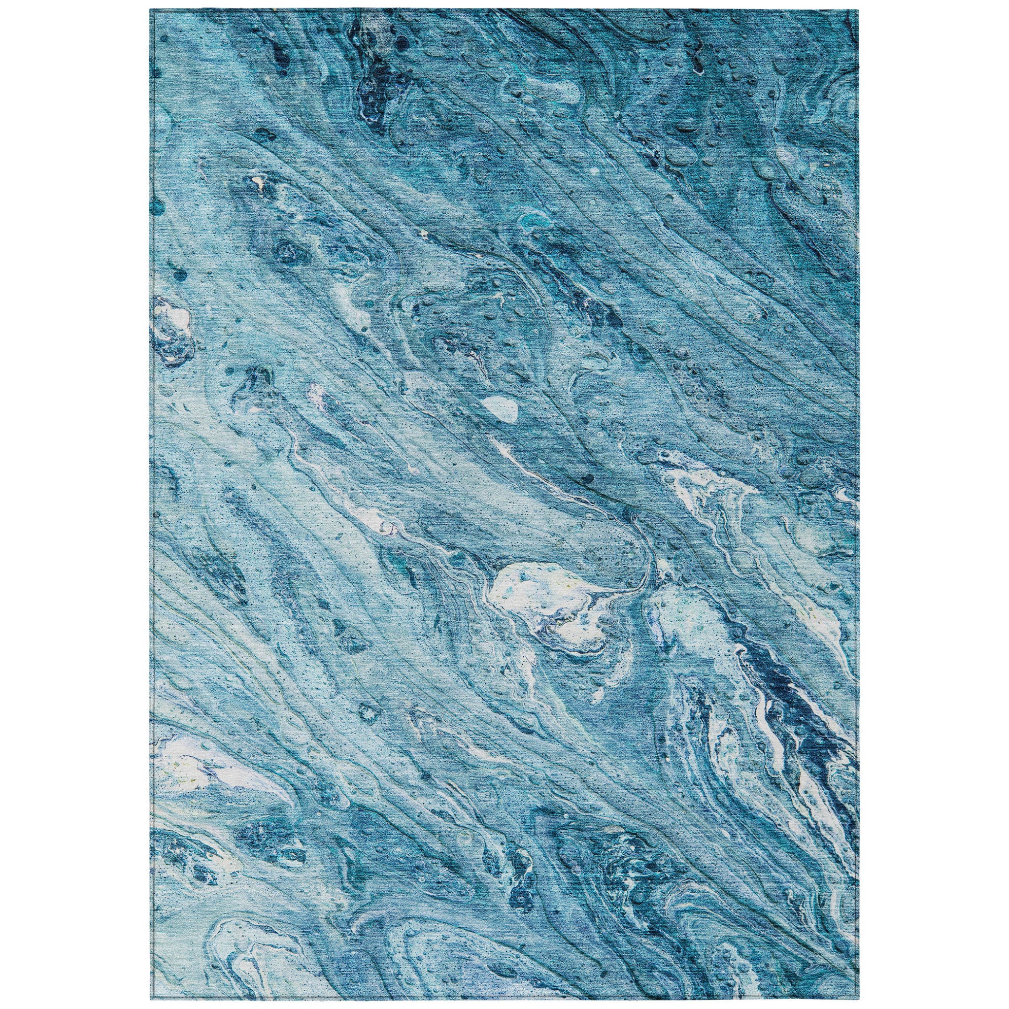9' X 12' Sky Blue And Navy Blue Abstract Washable Indoor Outdoor Area Rug