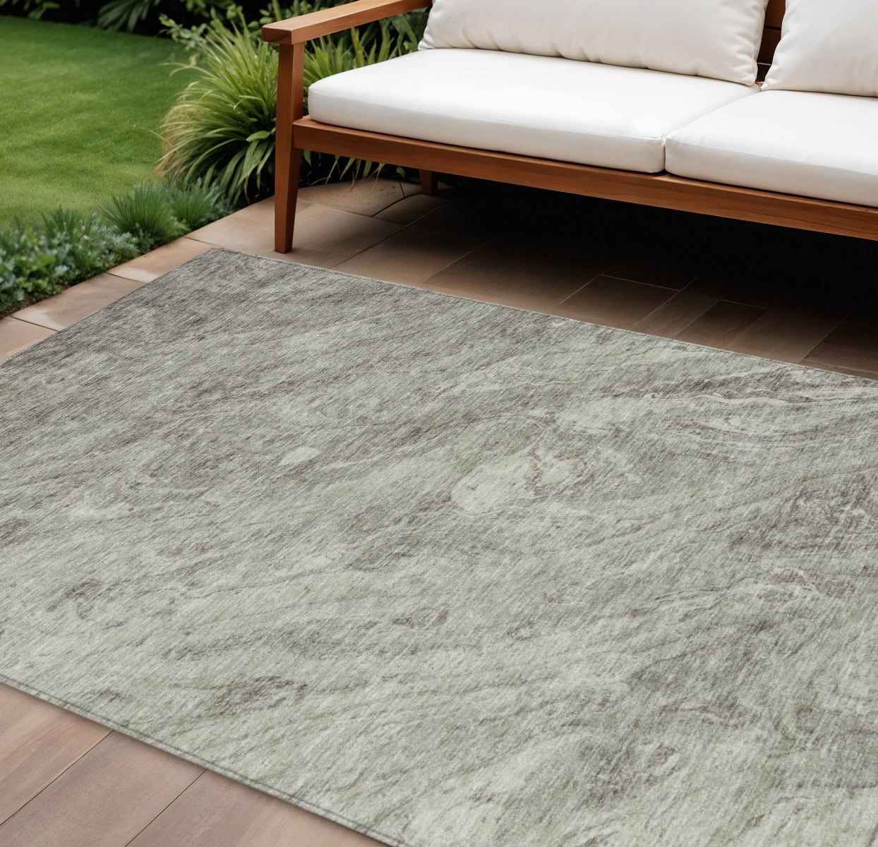 9' X 12' Taupe Beige And Tan Abstract Washable Indoor Outdoor Area Rug
