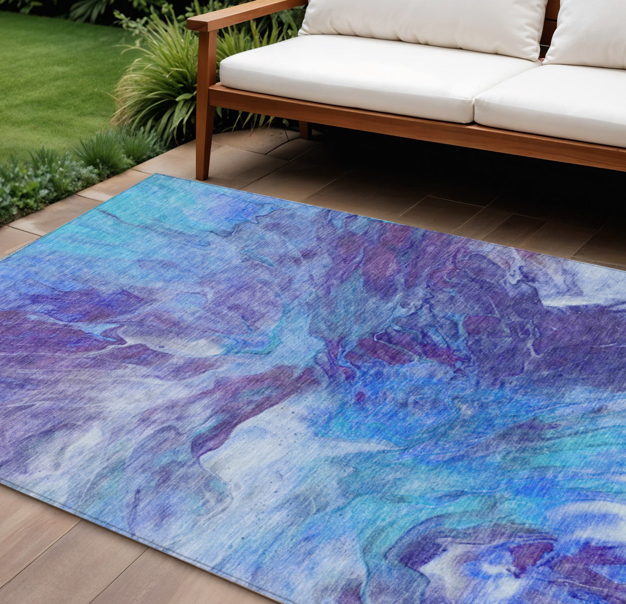 9' X 12' Purple And Navy Blue Abstract Washable Indoor Outdoor Area Rug