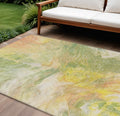 10' X 14' Green And Yellow Abstract Washable Indoor Outdoor Area Rug