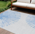 9' X 12' Denim Blue And Ivory Abstract Washable Indoor Outdoor Area Rug