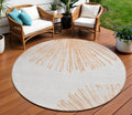 8' Salmon And Ivory Round Abstract Washable Indoor Outdoor Area Rug