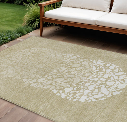 10' X 14' Beige Tan And Taupe Abstract Washable Indoor Outdoor Area Rug