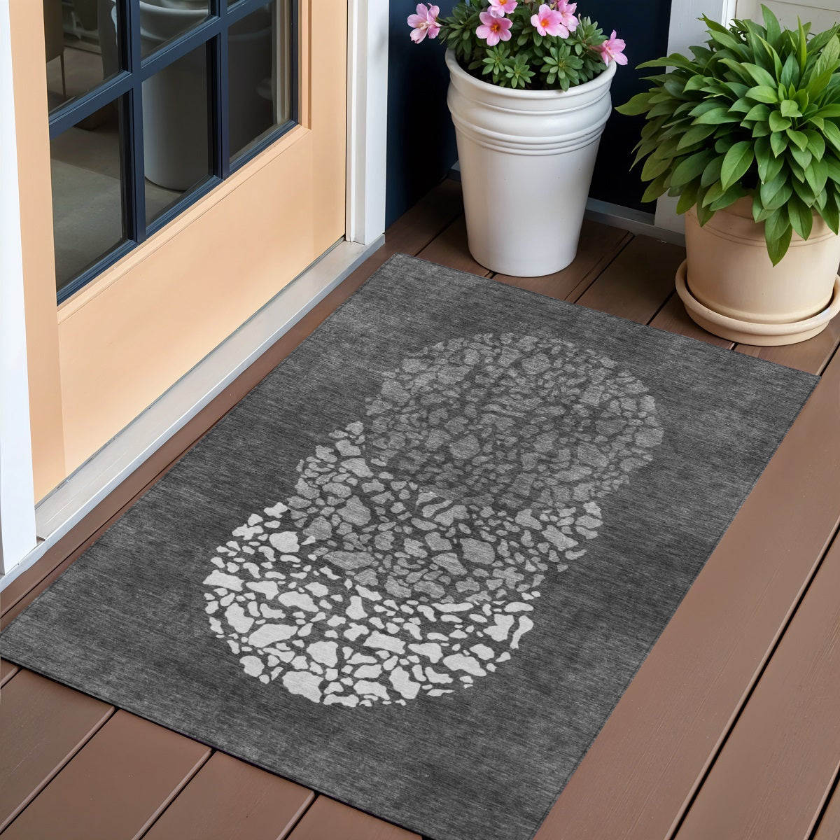 3' X 5' Charcoal Gray And Silver Abstract Washable Indoor Outdoor Area Rug