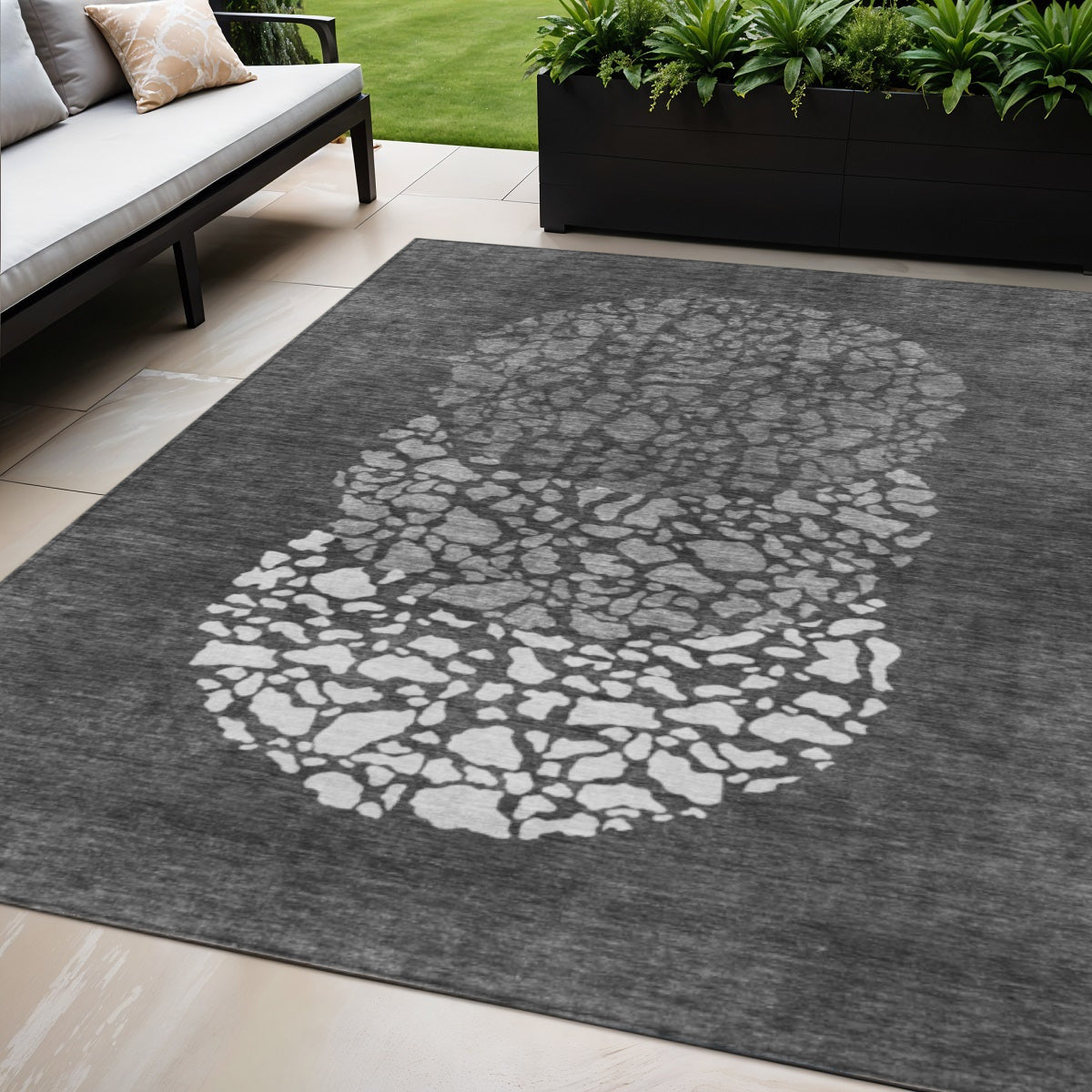 5' X 8' Charcoal Gray And Silver Abstract Washable Indoor Outdoor Area Rug