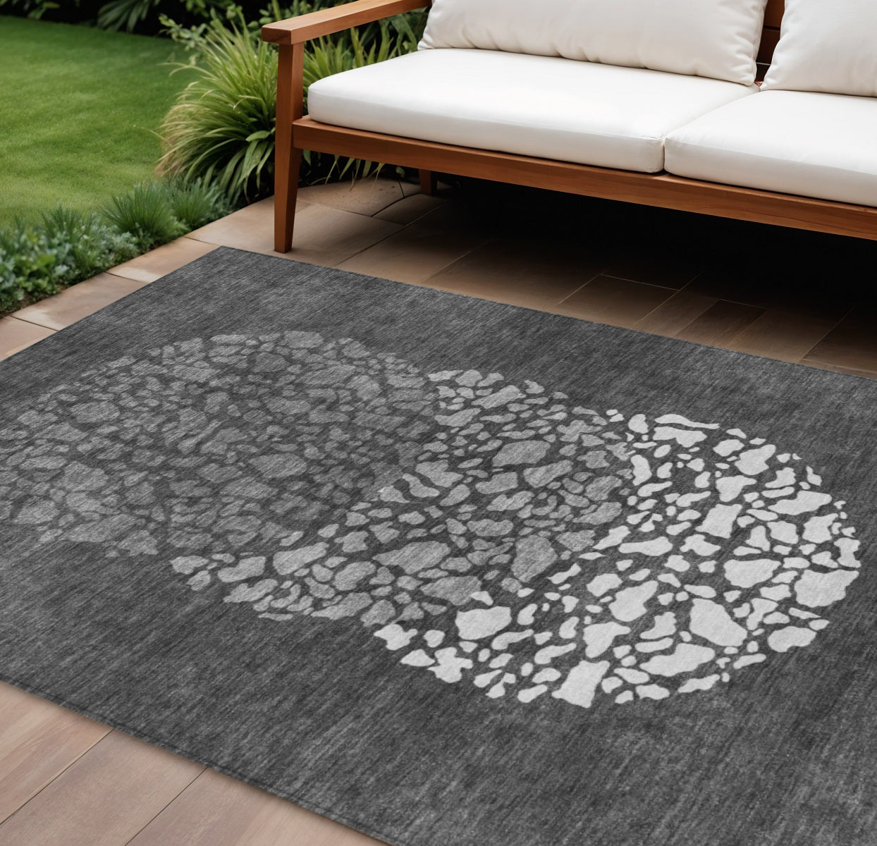10' X 14' Charcoal Gray And Silver Abstract Washable Indoor Outdoor Area Rug