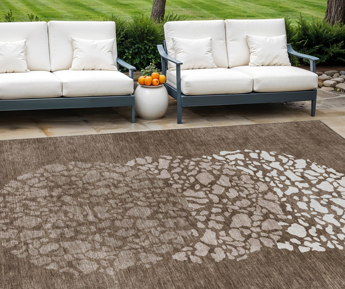 10' X 14' Chocolate And Taupe Abstract Washable Indoor Outdoor Area Rug