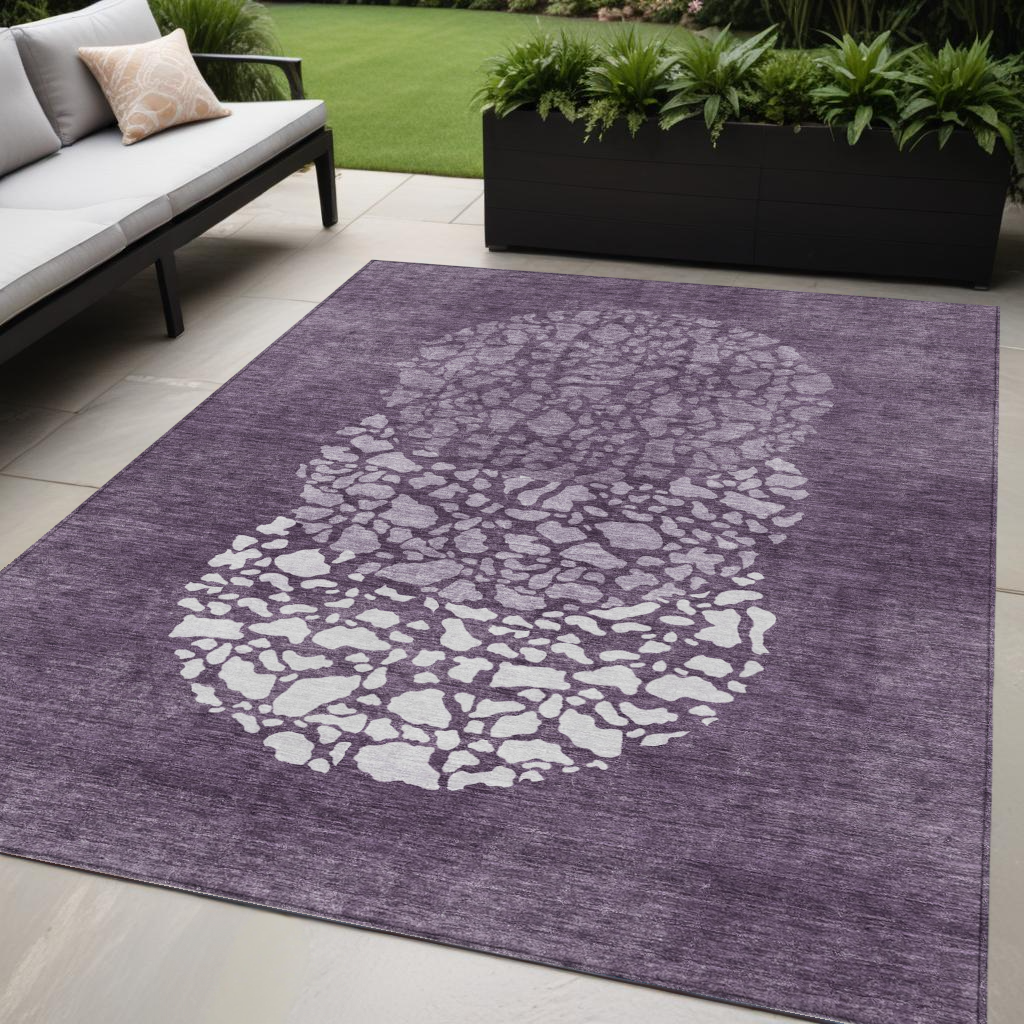 5' X 8' Eggplant Purple And Lilac Abstract Washable Indoor Outdoor Area Rug