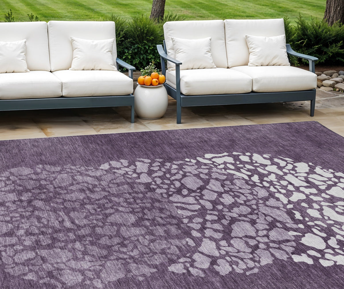 10' X 14' Eggplant Purple And Lilac Abstract Washable Indoor Outdoor Area Rug