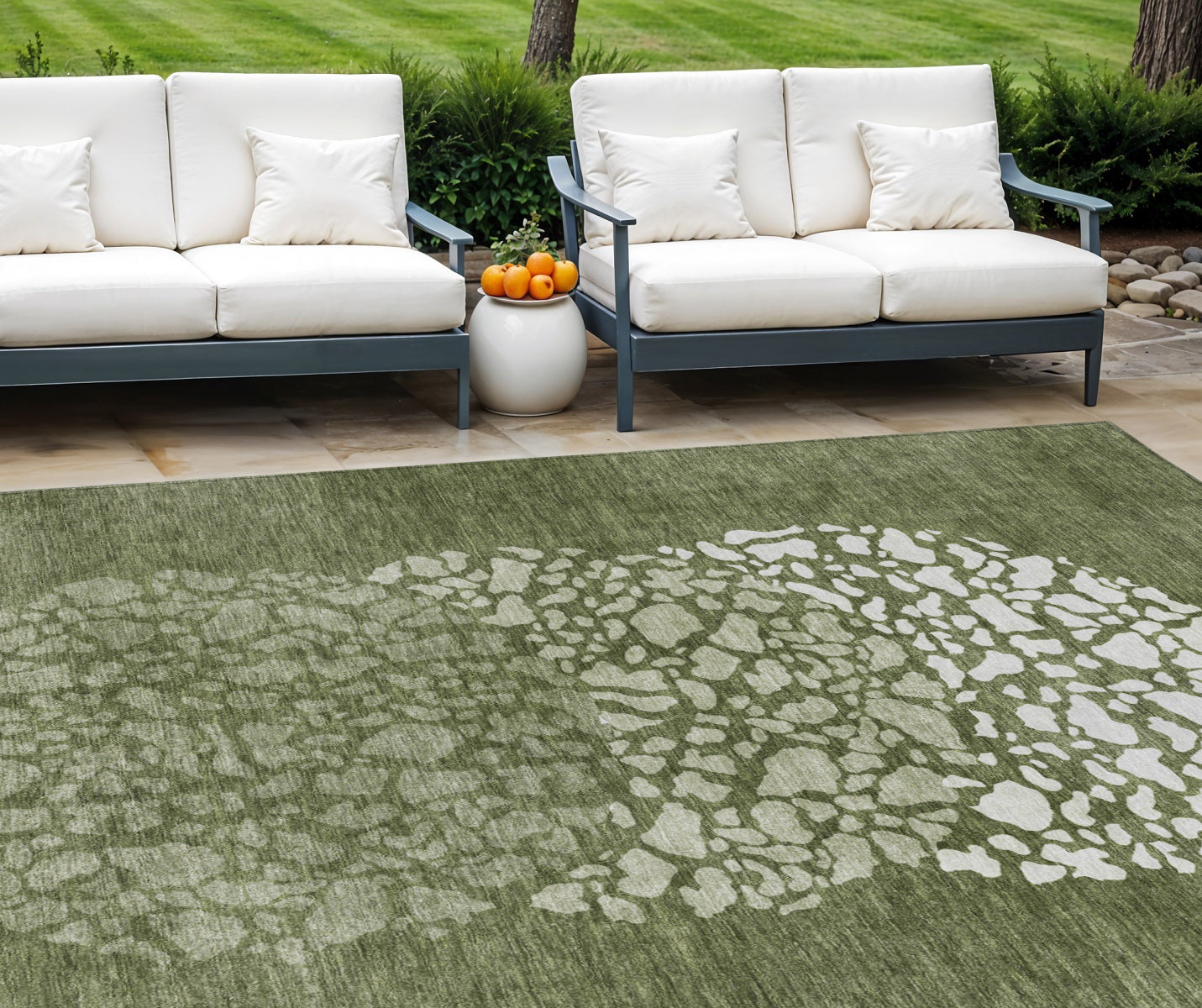 9' X 12' Olive Green And Artichoke Green Abstract Washable Indoor Outdoor Area Rug