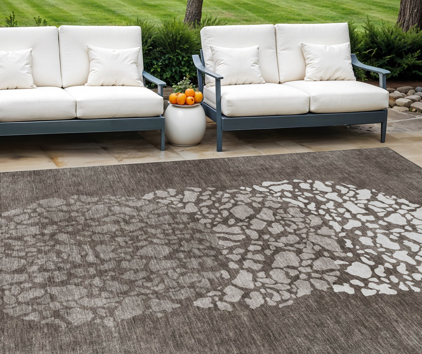 9' X 12' Taupe Brown And Ivory Abstract Washable Indoor Outdoor Area Rug