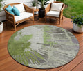8' Olive Green Artichoke Green And Fern Green Round Abstract Washable Indoor Outdoor Area Rug