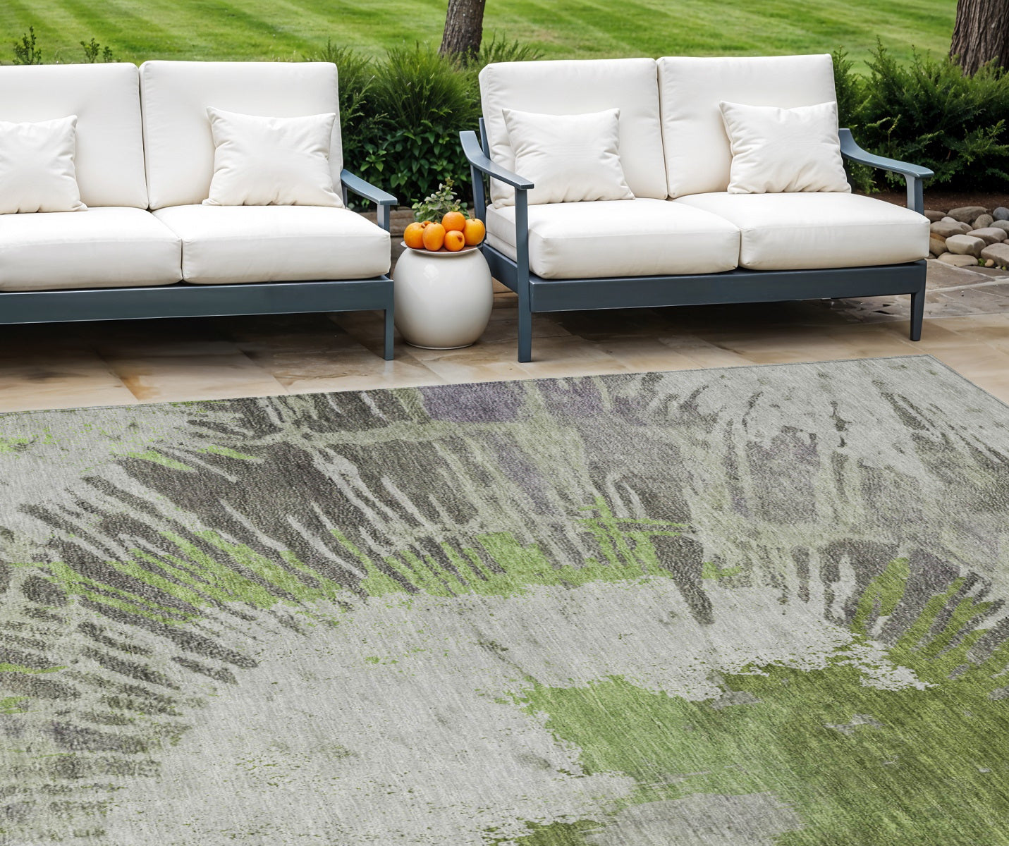 9' X 12' Olive Green Artichoke Green And Fern Green Abstract Washable Indoor Outdoor Area Rug