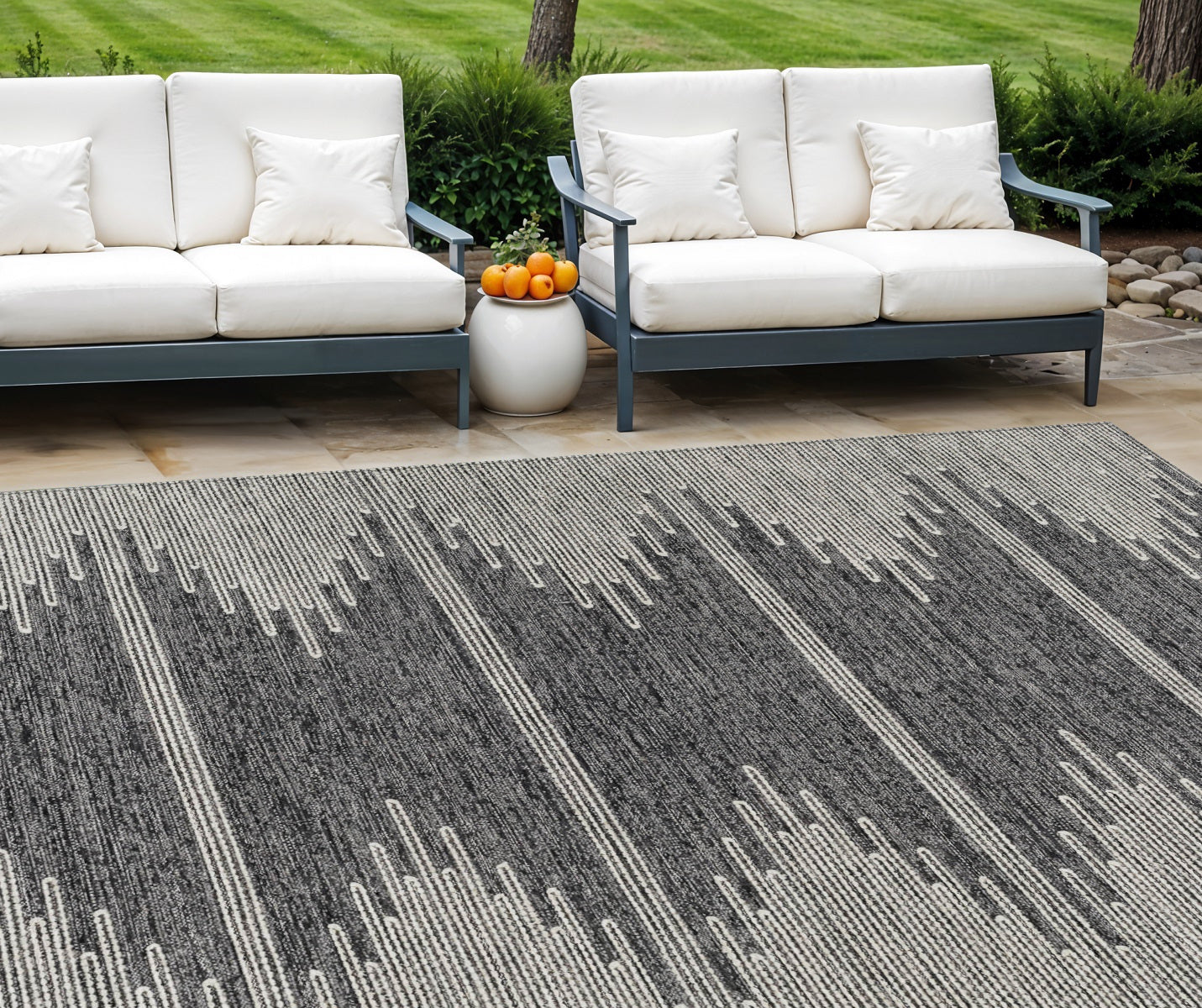 10' X 14' Charcoal And Ivory Abstract Washable Indoor Outdoor Area Rug