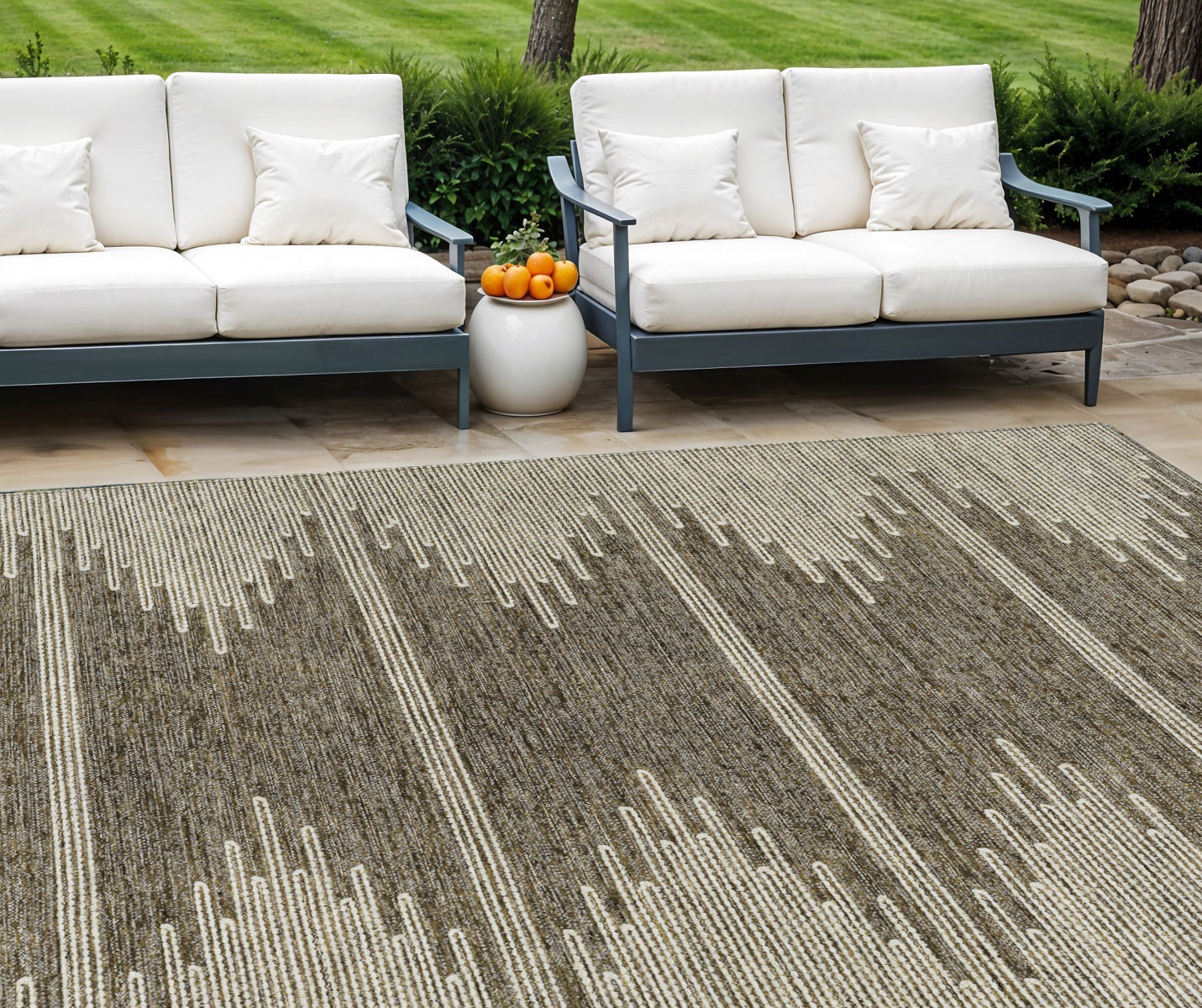 9' X 12' Coffee And Ivory Abstract Washable Indoor Outdoor Area Rug