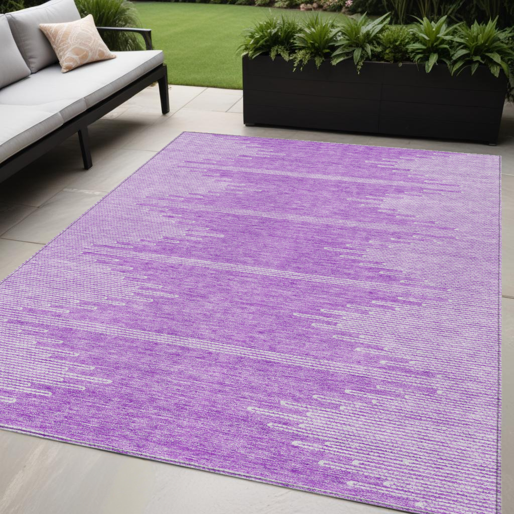 5' X 8' Lavender And Ivory Abstract Washable Indoor Outdoor Area Rug