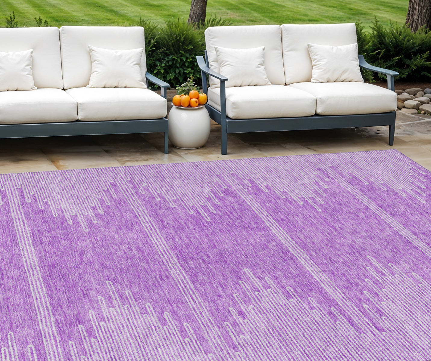 9' X 12' Lavender And Ivory Abstract Washable Indoor Outdoor Area Rug