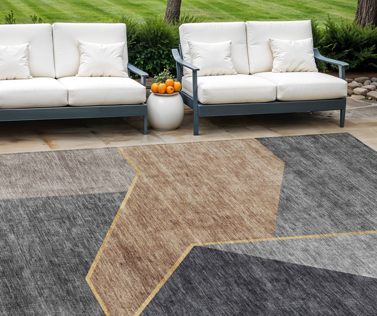 10' X 14' Charcoal Taupe And Gray Geometric Washable Indoor Outdoor Area Rug