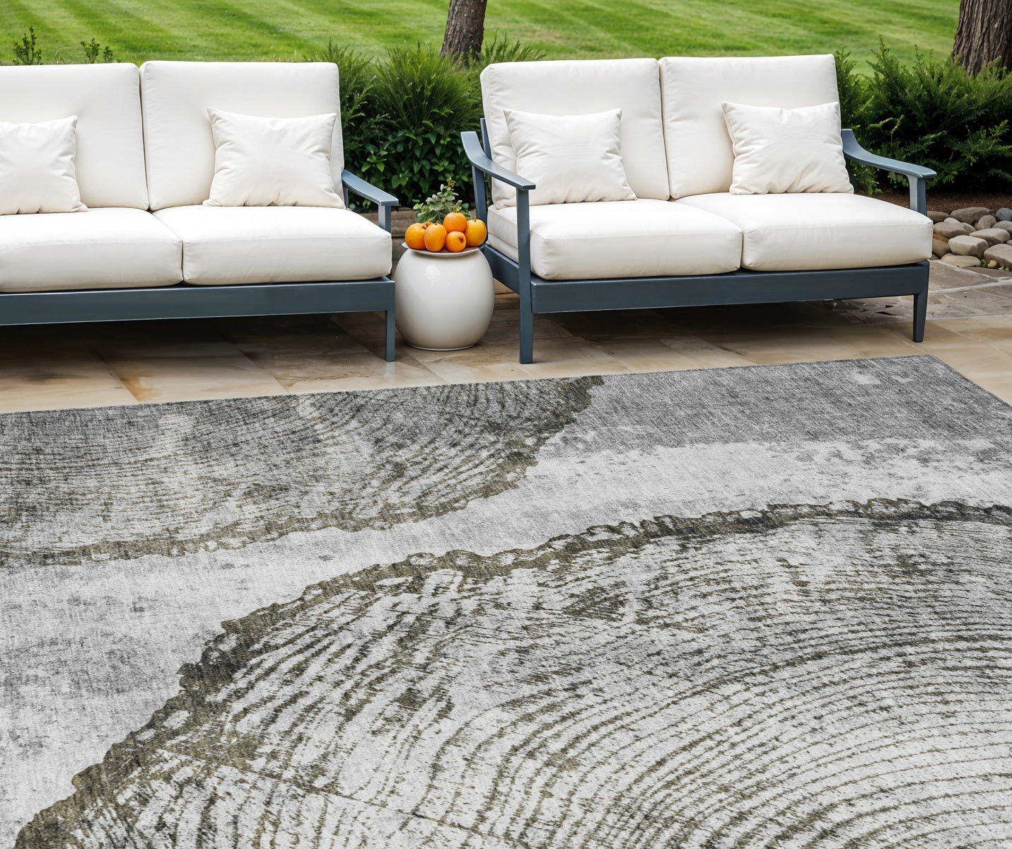 9' X 12' Gray Taupe And Silver Abstract Washable Indoor Outdoor Area Rug