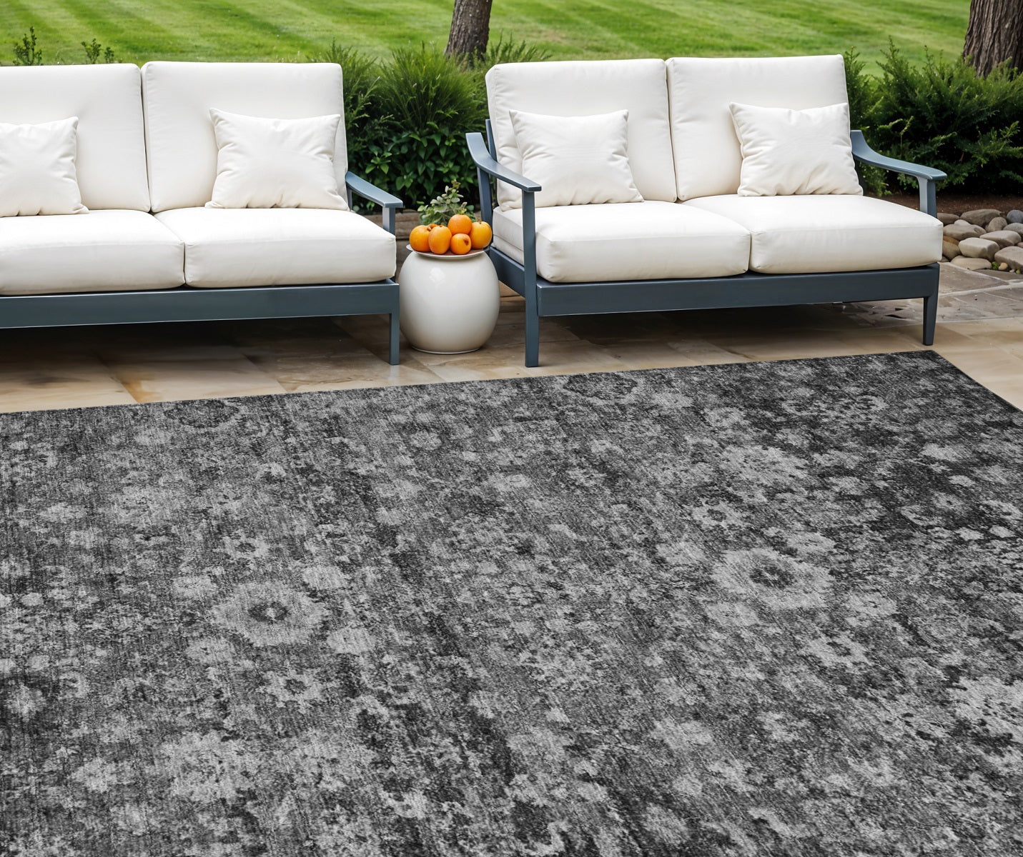 9' X 12' Gray Charcoal And Silver Oriental Washable Indoor Outdoor Area Rug