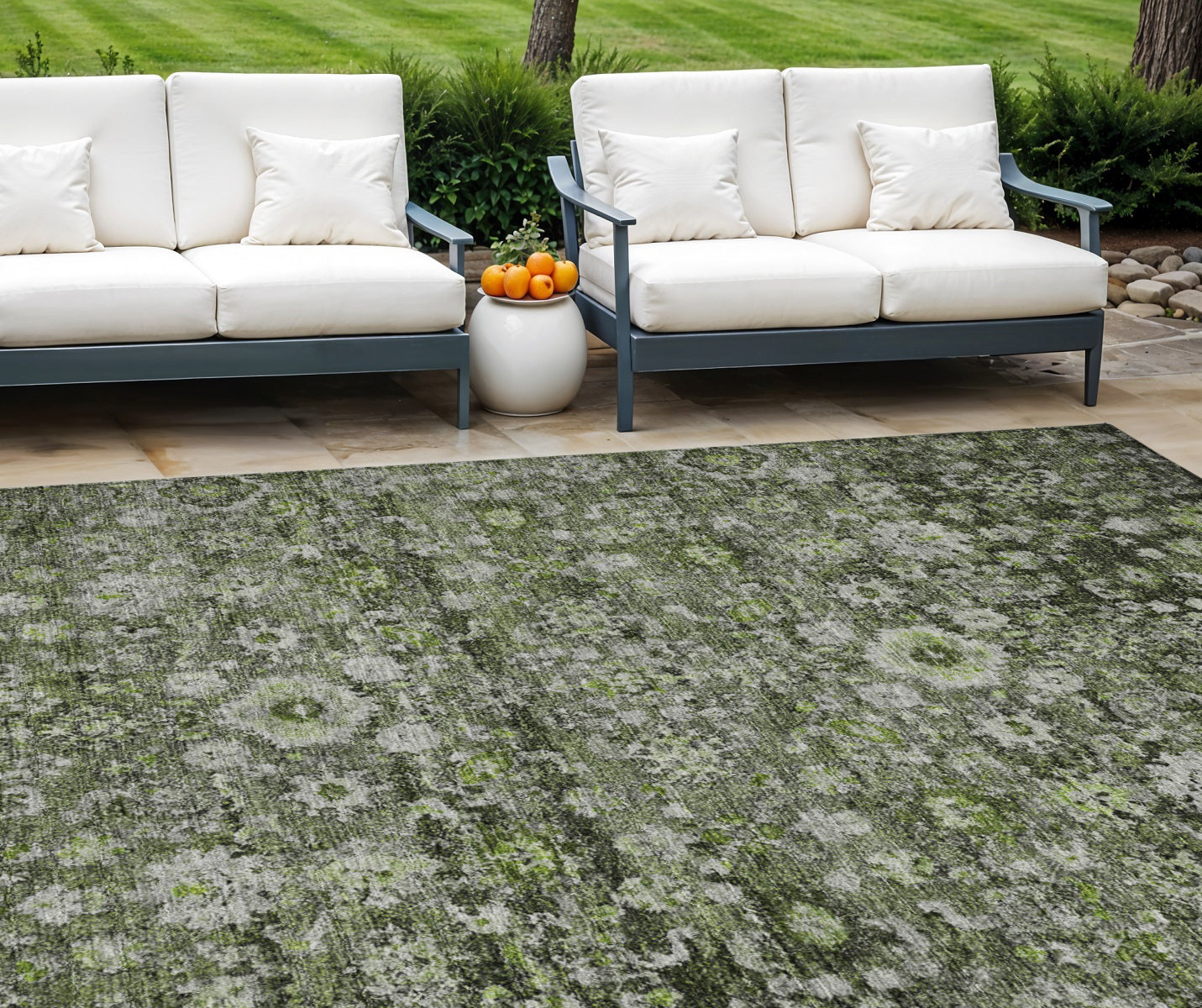 9' X 12' Green And Olive Green Oriental Washable Indoor Outdoor Area Rug