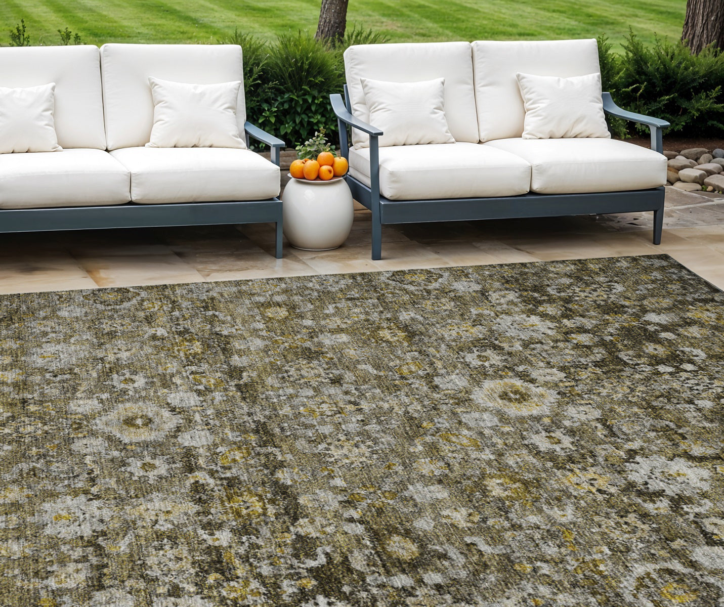 10' X 14' Brown And Beige Oriental Washable Indoor Outdoor Area Rug