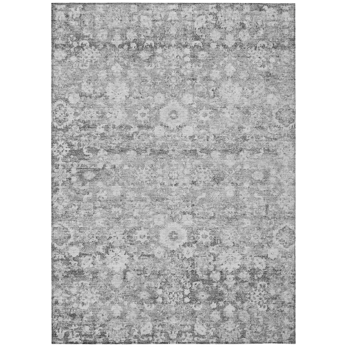3' X 5' Silver Gray And Pewter Oriental Washable Indoor Outdoor Area Rug