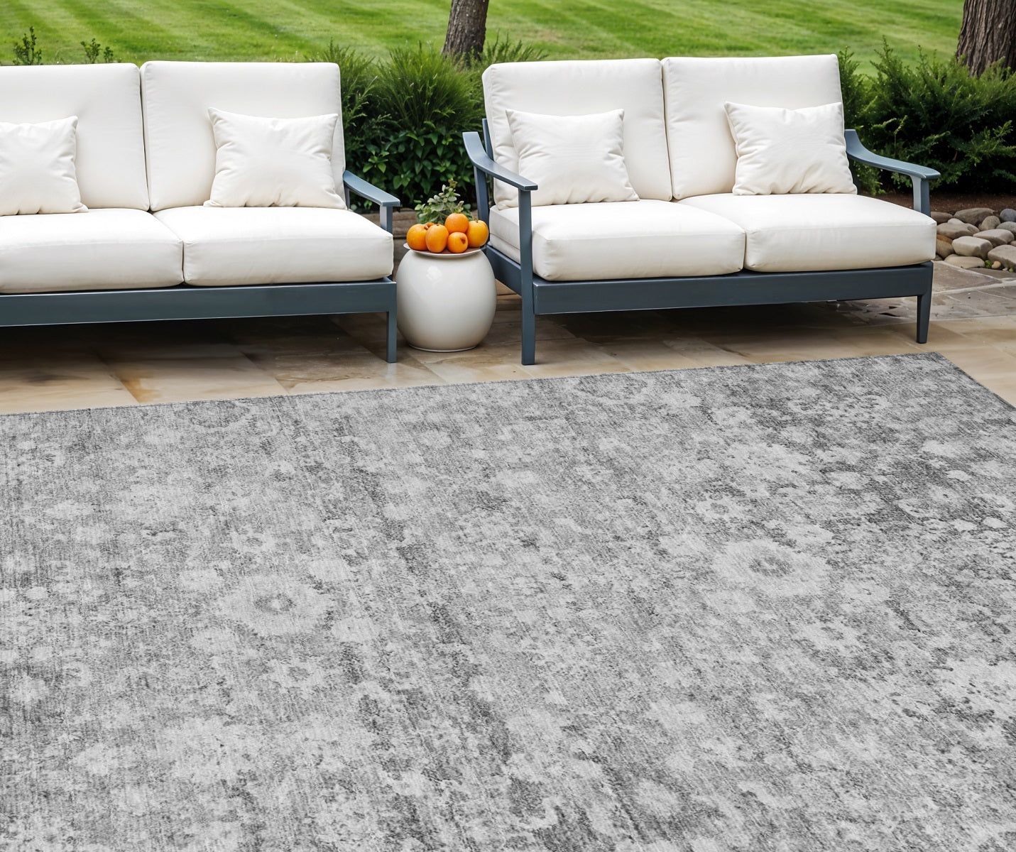 9' X 12' Silver Gray And Pewter Oriental Washable Indoor Outdoor Area Rug
