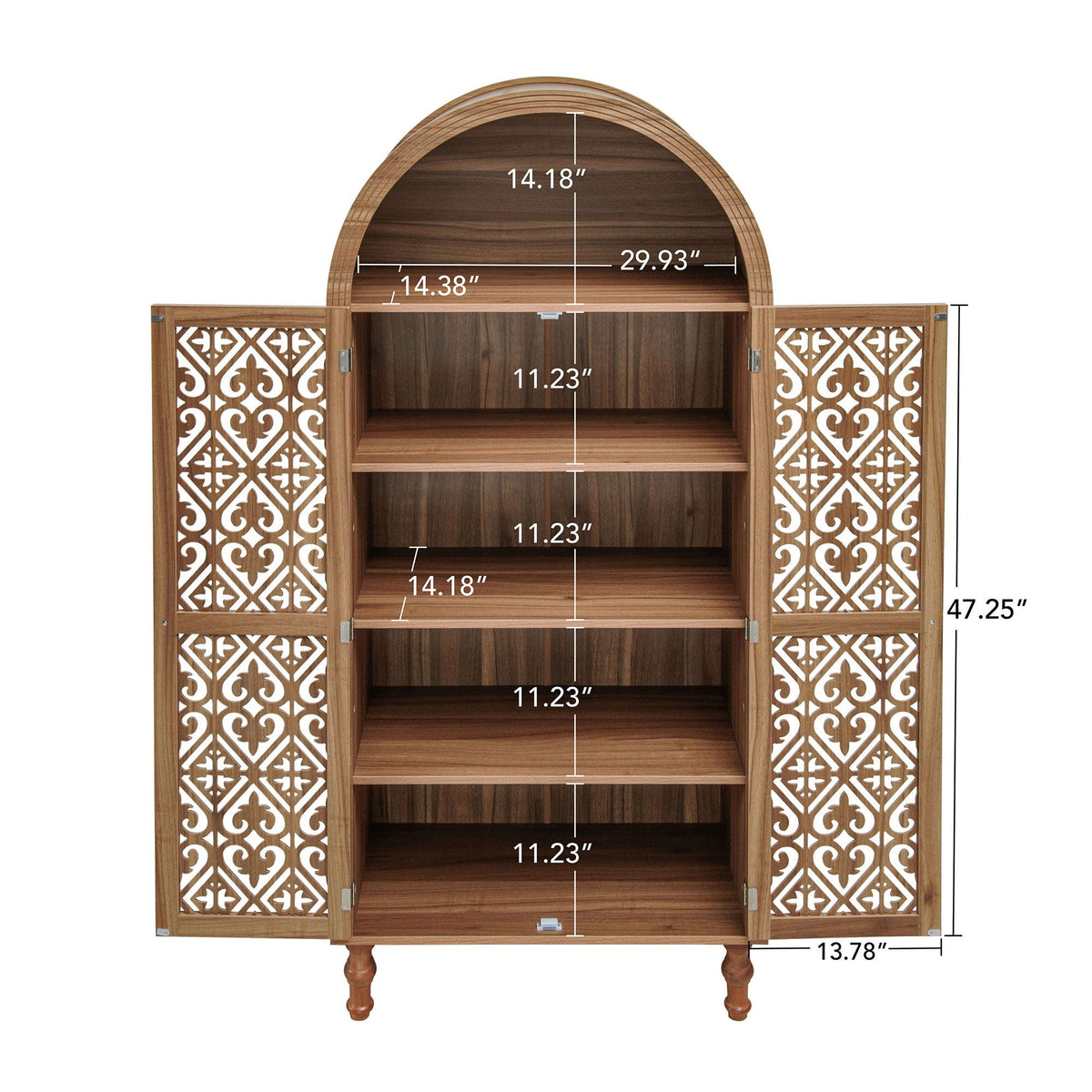 Tall Kitchen Pantry Cabinet With Hollow Carved Doors Adjustable Shelves Versatile Storage Cabinet For Kitchen - Walnut