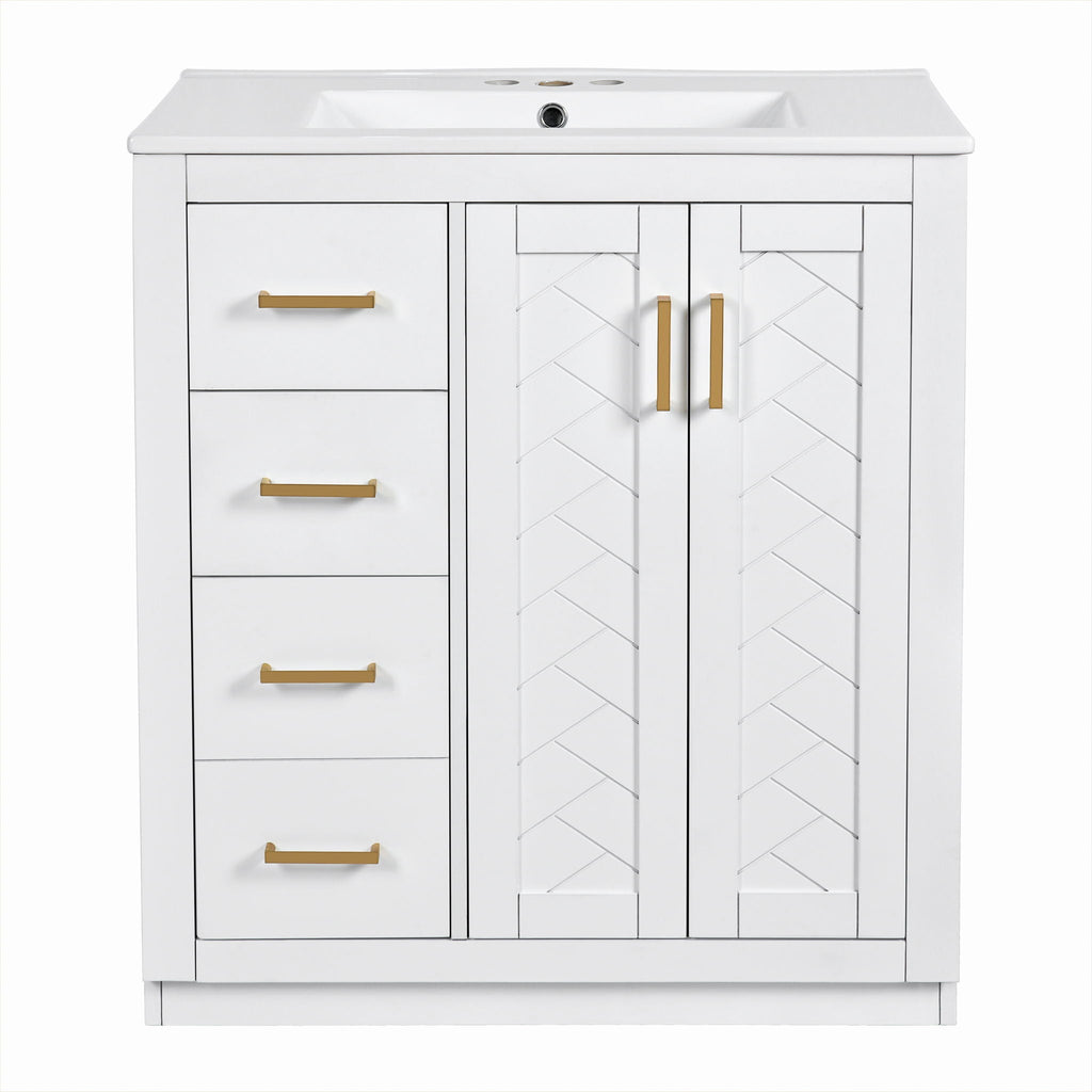 Ceramic Sink Combo, Freestanding Vanity Set With 3 Drawers & Soft Closing Doors