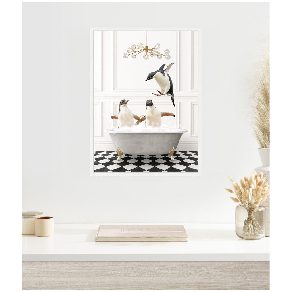 Sylvie Penguins in Lux Bathtub Framed Canvas by Amy Peterson