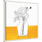 Sylvie Minimalist Floral Vase on Yellow Table Framed Canvas by Teju Reval