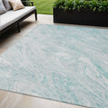 5' X 8' Aquamarine Aqua And Ivory Abstract Washable Indoor Outdoor Area Rug