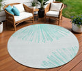8' Aquamarine And Ivory Round Abstract Washable Indoor Outdoor Area Rug