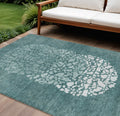 9' X 12' Dark Green Aqua And Ivory Abstract Washable Indoor Outdoor Area Rug